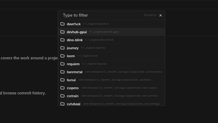 DevHub transient project switcher